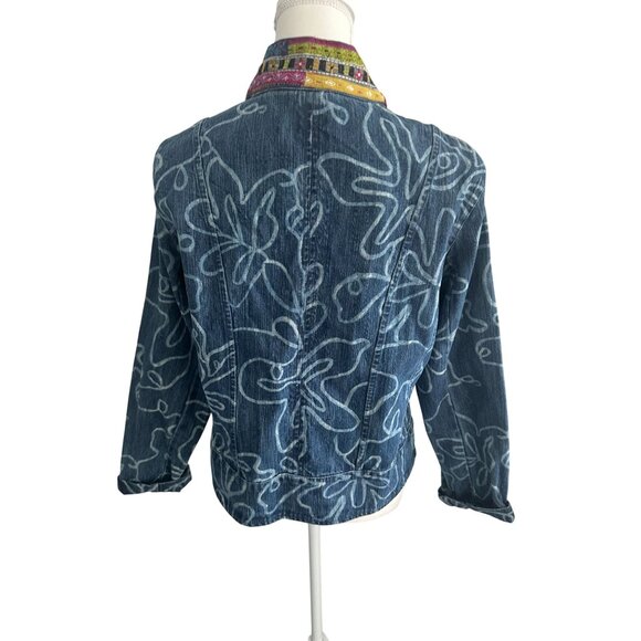 CHICOS Denim Patterned Multicolor Trim Jacket Blazer Size Chicos 1 US M 8 - Picture 5 of 7